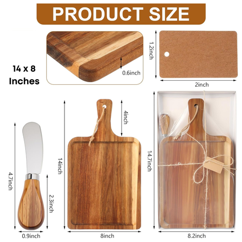 Acacia Wood Charcuterie Board with Knife Wooden Serving Tray with Groove Acacia Wood Cutting Board (12 x 6 Inches)