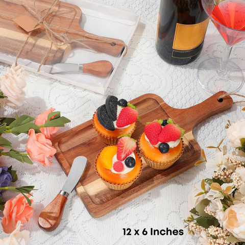 Acacia Wood Charcuterie Board with Knife Wooden Serving Tray with Groove Acacia Wood Cutting Board (12 x 6 Inches)