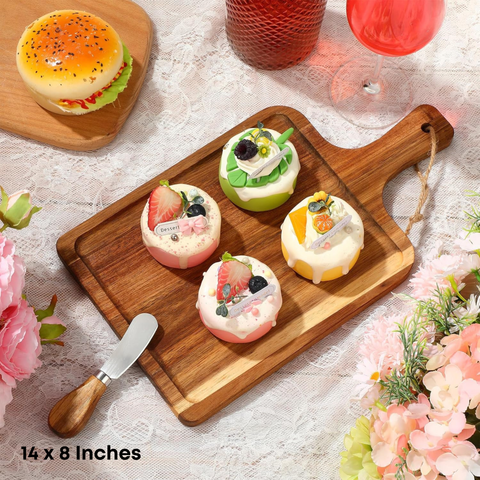 Acacia Wood Charcuterie Board with Knife Wooden Serving Tray with Groove Acacia Wood Cutting Board (12 x 6 Inches)