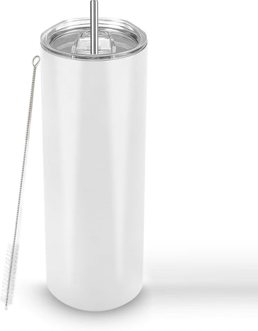 20 oz Slim Straight Tumblers,  Stainless Steel with Lid and Straw