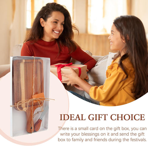 Acacia Wood Charcuterie Board with Knife Wooden Serving Tray with Groove Acacia Wood Cutting Board (12 x 6 Inches)