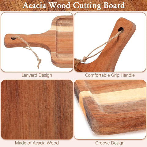 Acacia Wood Charcuterie Board with Knife Wooden Serving Tray with Groove Acacia Wood Cutting Board (12 x 6 Inches)