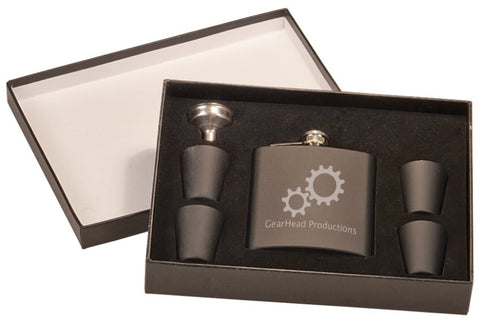 6 oz.  Flask Set in Black Presentation Box