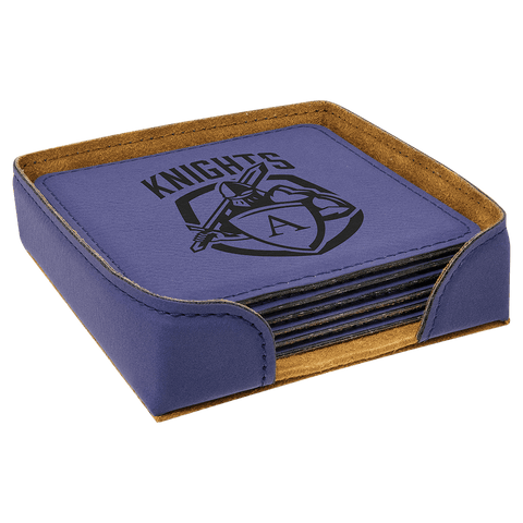 4" x 4"  Laserable Leatherette 6-Coaster Set
