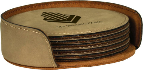 4" Laserable Leatherette Round 6-Coaster Set