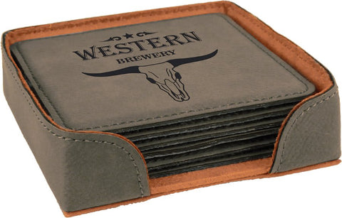 4" x 4"  Laserable Leatherette 6-Coaster Set