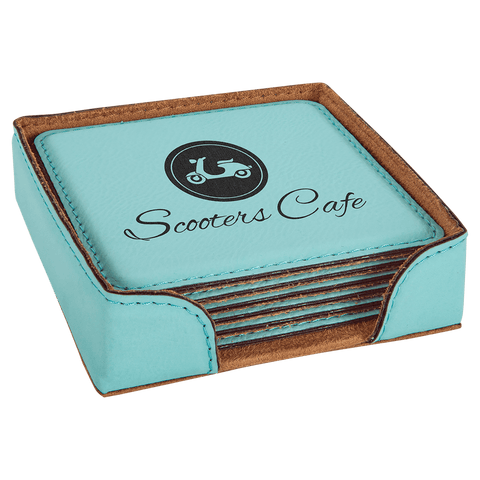 4" x 4"  Laserable Leatherette 6-Coaster Set