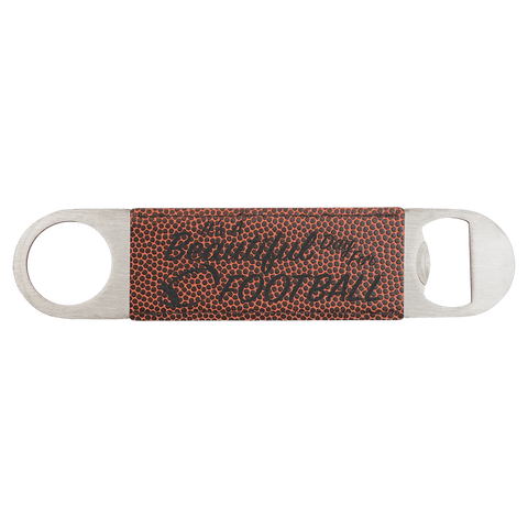 Laser washable faux leather/cork bottle opener