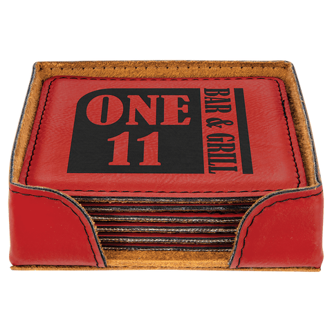 4" x 4"  Laserable Leatherette 6-Coaster Set