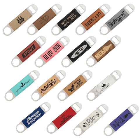 Laser washable faux leather/cork bottle opener