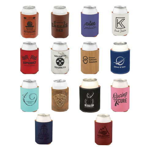 Synthetic leather beverage holder, laser personalization