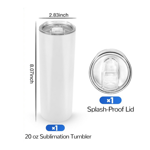 20 oz Slim Straight Tumblers,  Stainless Steel with Lid and Straw