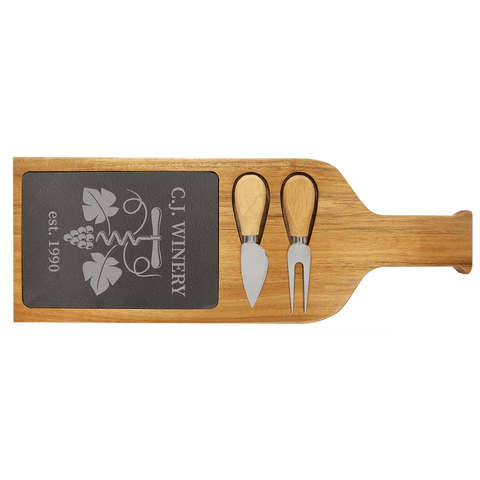 Acacia Wood/Slate Serving Board with Two Tools