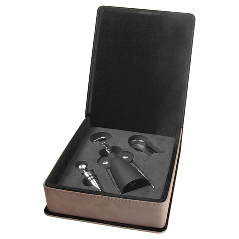 Gray Laserable Leatherette 3-Piece Wine Tool Gift Set